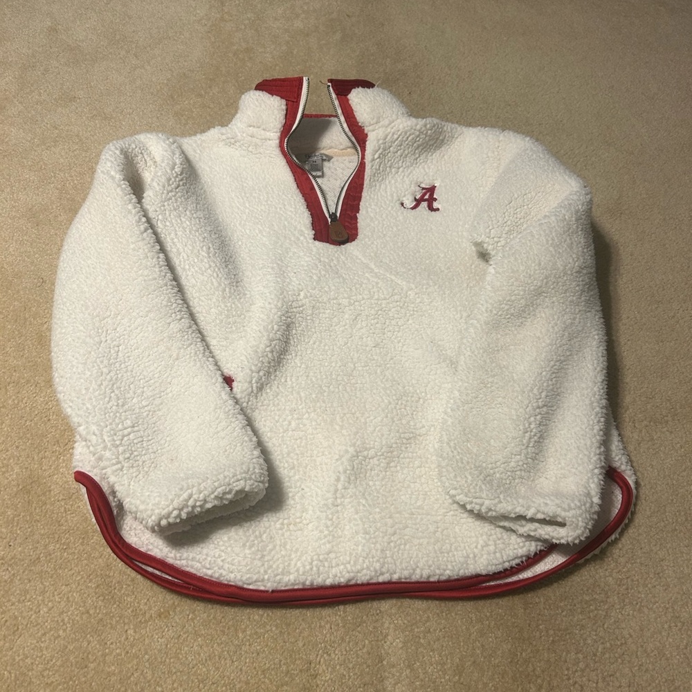 Pressbox White and Red Sherpa Pullover Alabama, medium